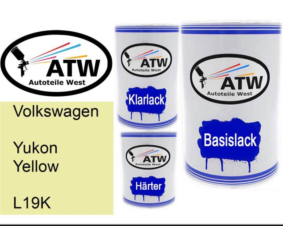 Volkswagen, Yukon Yellow, L19K: 500ml Lackdose + 500ml Klarlack + 250ml Härter - Set, von ATW Autoteile West.